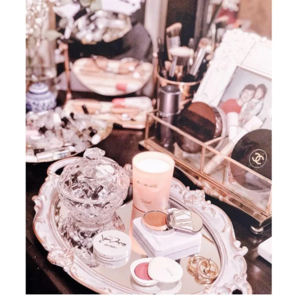 Golden Gray Mirrored Vintage Dresser Tray